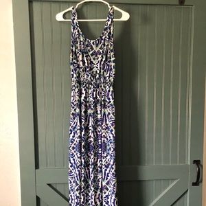 Blue and White Pattern Maxi Dress